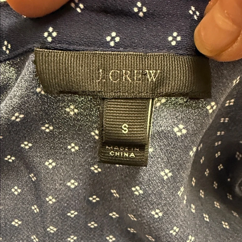 J. Crew Navy Printed Quarter Sleeve Wrap Blouse Size Small